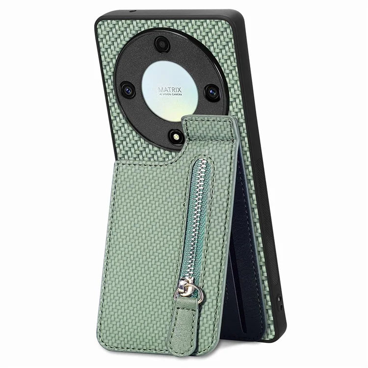 C1-03 For Honor X40 5G / X9a 5G / Magic5 Lite 5G Case Zipper Pocket Carbon Fiber Back Phone Cover