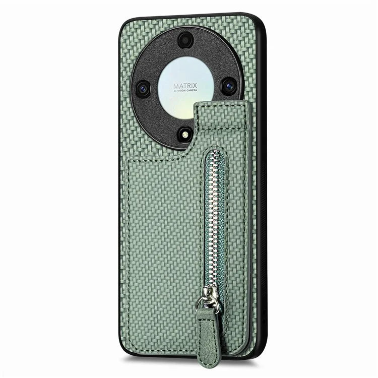 C1-03 For Honor X40 5G / X9a 5G / Magic5 Lite 5G Case Zipper Pocket Carbon Fiber Back Phone Cover