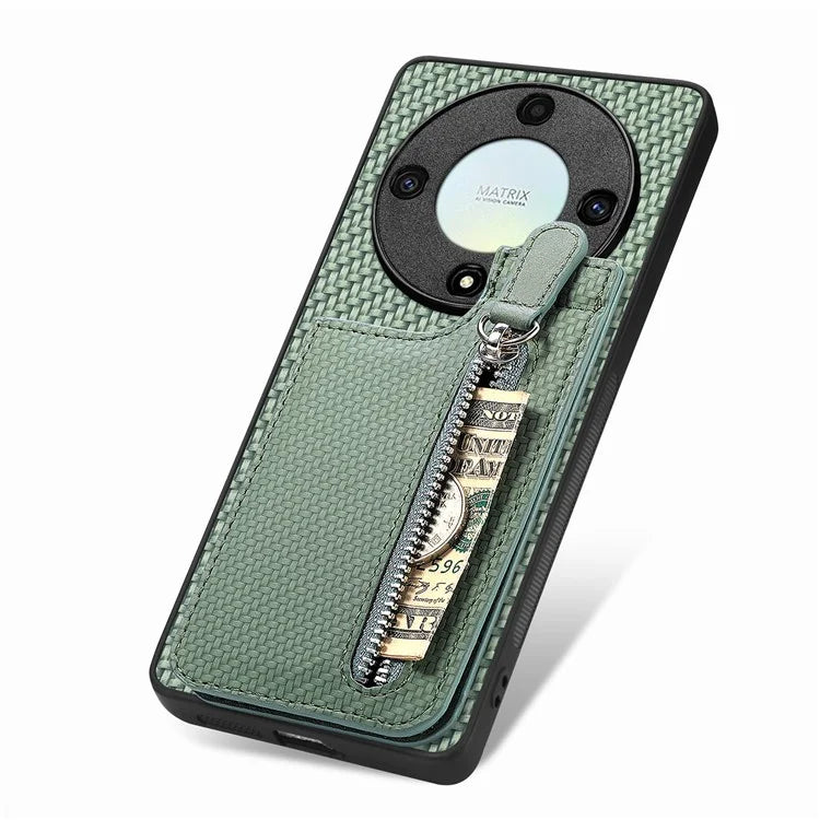 C1-03 For Honor X40 5G / X9a 5G / Magic5 Lite 5G Case Zipper Pocket Carbon Fiber Back Phone Cover