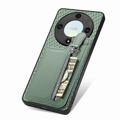 C1-03 For Honor X40 5G / X9a 5G / Magic5 Lite 5G Case Zipper Pocket Carbon Fiber Back Phone Cover