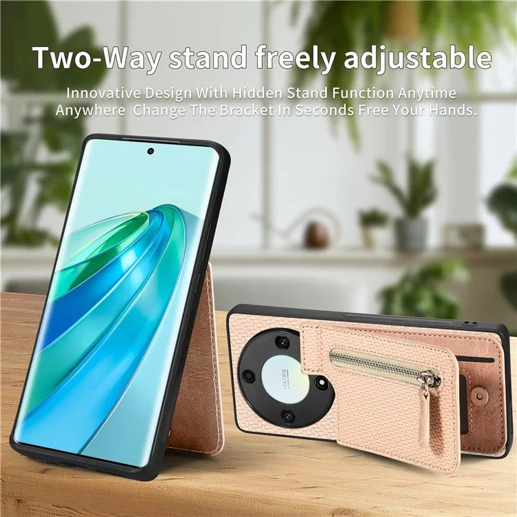 C1-03 For Honor X40 5G / X9a 5G / Magic5 Lite 5G Case Zipper Pocket Carbon Fiber Back Phone Cover