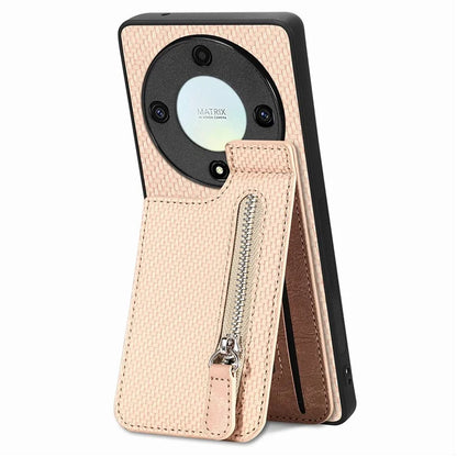 C1-03 For Honor X40 5G / X9a 5G / Magic5 Lite 5G Case Zipper Pocket Carbon Fiber Back Phone Cover