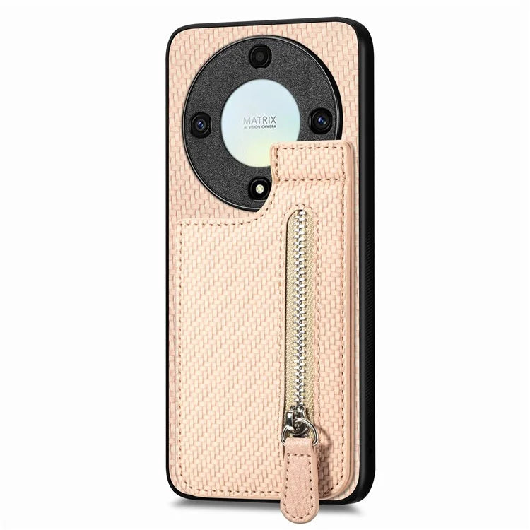 C1-03 For Honor X40 5G / X9a 5G / Magic5 Lite 5G Case Zipper Pocket Carbon Fiber Back Phone Cover