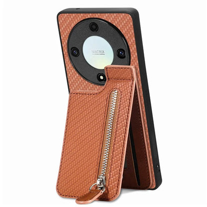 C1-03 For Honor X40 5G / X9a 5G / Magic5 Lite 5G Case Zipper Pocket Carbon Fiber Back Phone Cover