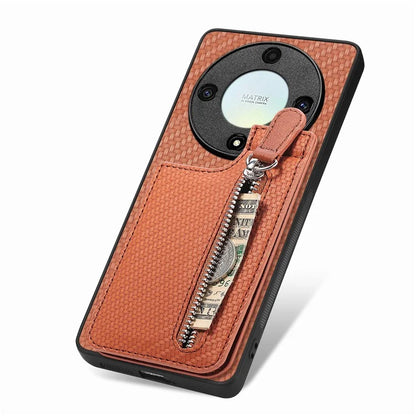C1-03 For Honor X40 5G / X9a 5G / Magic5 Lite 5G Case Zipper Pocket Carbon Fiber Back Phone Cover