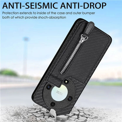 C1-03 For Honor X40 5G / X9a 5G / Magic5 Lite 5G Case Zipper Pocket Carbon Fiber Back Phone Cover