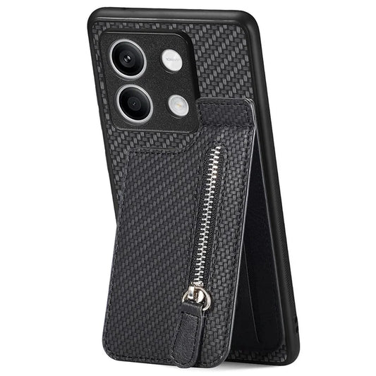 C1-03 For Xiaomi Redmi Note 13 5G Shockproof Case Zipper Pocket Carbon Fiber Protective Back Cover