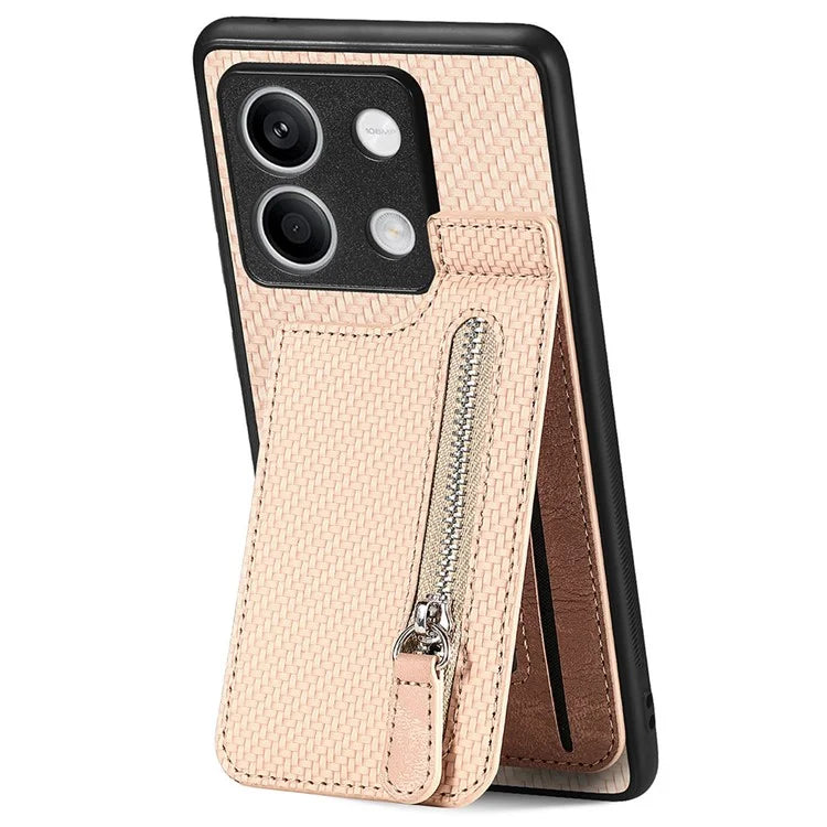 C1-03 For Xiaomi Redmi Note 13 5G Shockproof Case Zipper Pocket Carbon Fiber Protective Back Cover