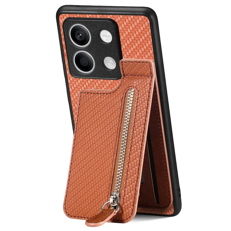 C1-03 For Xiaomi Redmi Note 13 5G Shockproof Case Zipper Pocket Carbon Fiber Protective Back Cover
