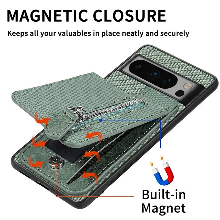 C1-03 For Google Pixel 8 Pro Case Zipper Pocket PU Leather+TPU+PC Phone Cover