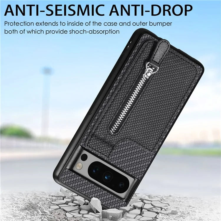 C1-03 For Google Pixel 8 Pro Case Zipper Pocket PU Leather+TPU+PC Phone Cover