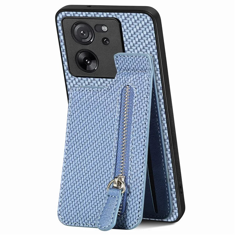C1-03 For Xiaomi 13T / 13T Pro / Redmi K60 Ultra Case Vertical Kickstand Hybrid Phone Cover with Zipper Pocket