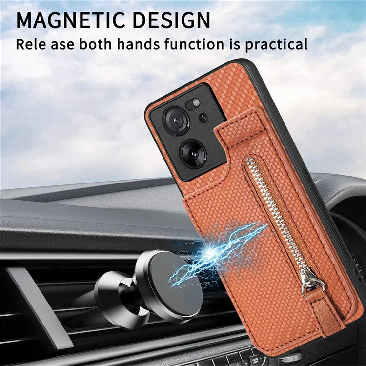 C1-03 For Xiaomi 13T / 13T Pro / Redmi K60 Ultra Case Vertical Kickstand Hybrid Phone Cover with Zipper Pocket