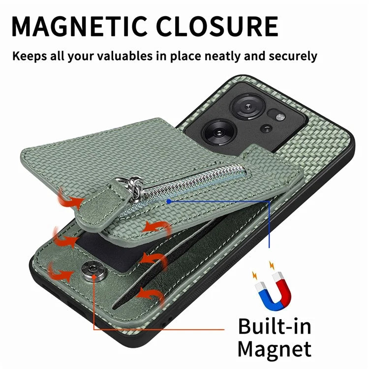 C1-03 For Xiaomi 13T / 13T Pro / Redmi K60 Ultra Case Vertical Kickstand Hybrid Phone Cover with Zipper Pocket