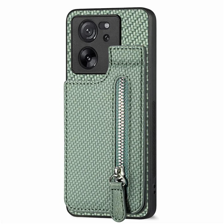 C1-03 For Xiaomi 13T / 13T Pro / Redmi K60 Ultra Case Vertical Kickstand Hybrid Phone Cover with Zipper Pocket