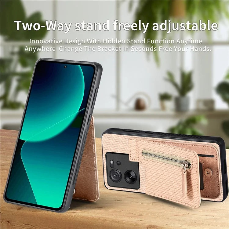 C1-03 For Xiaomi 13T / 13T Pro / Redmi K60 Ultra Case Vertical Kickstand Hybrid Phone Cover with Zipper Pocket
