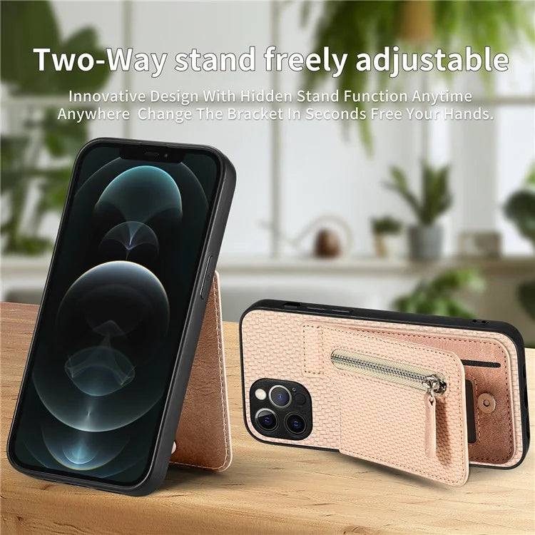 C1-03 For iPhone 12 Pro 6.1 inch Case Carbon Fiber Phone Shell Support Magnetic Car Mount Holder
