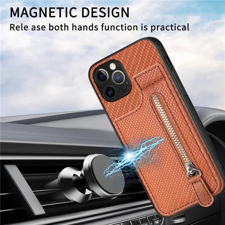 C1-03 For iPhone 12 Pro 6.1 inch Case Carbon Fiber Phone Shell Support Magnetic Car Mount Holder