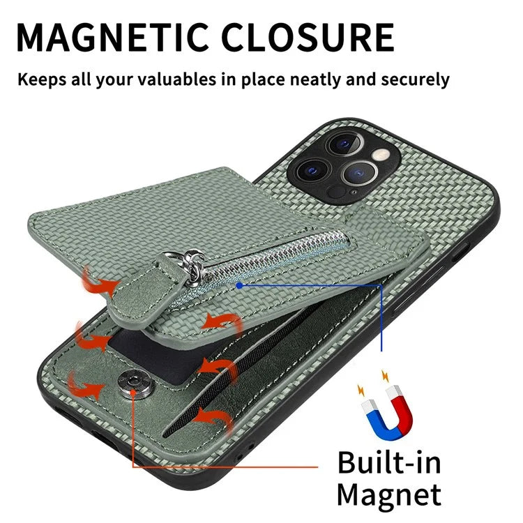 C1-03 For iPhone 12 Pro 6.1 inch Case Carbon Fiber Phone Shell Support Magnetic Car Mount Holder
