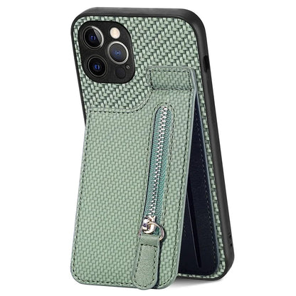 C1-03 For iPhone 12 Pro Max Case Carbon Fiber PU+TPU+PC Kickstand Phone Cover
