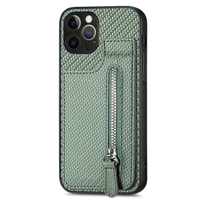 C1-03 For iPhone 12 Pro Max Case Carbon Fiber PU+TPU+PC Kickstand Phone Cover