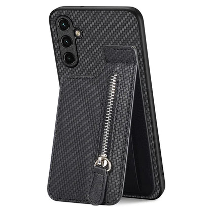 C1-03 For Samsung Galaxy A15 4G / A15 5G Case Vertical Kickstand Carbon Fiber Bump Proof Phone Cover