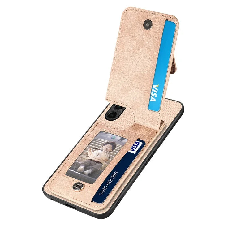 C1-03 For Samsung Galaxy A15 4G / A15 5G Case Vertical Kickstand Carbon Fiber Bump Proof Phone Cover