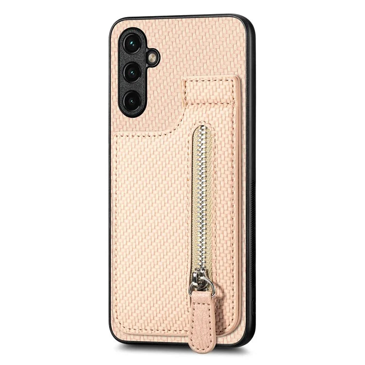 C1-03 For Samsung Galaxy A14 5G / A14 4G Case Card Slots Carbon Fiber Anti-scratch Phone Cover