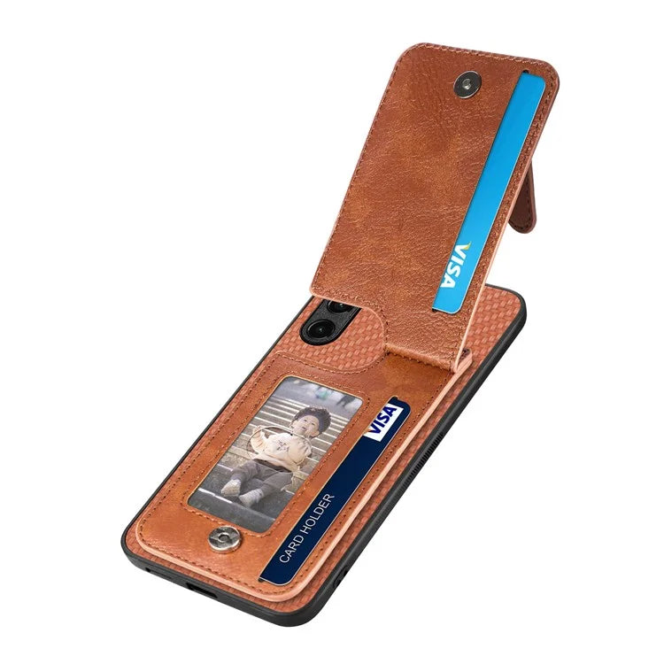 C1-03 For Samsung Galaxy A14 5G / A14 4G Case Card Slots Carbon Fiber Anti-scratch Phone Cover