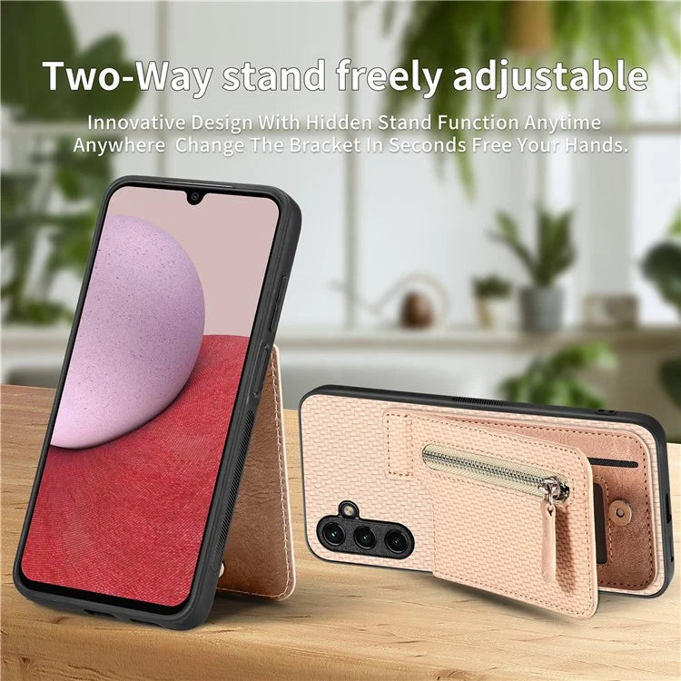 C1-03 For Samsung Galaxy A14 5G / A14 4G Case Card Slots Carbon Fiber Anti-scratch Phone Cover