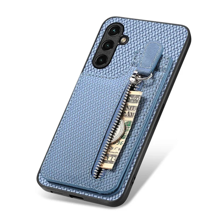 C1-03 For Samsung Galaxy A25 5G (Global) (161.0 x 76.5 x 8.3mm) Case Carbon Fiber Textured Zipper Pocket  Phone Cover