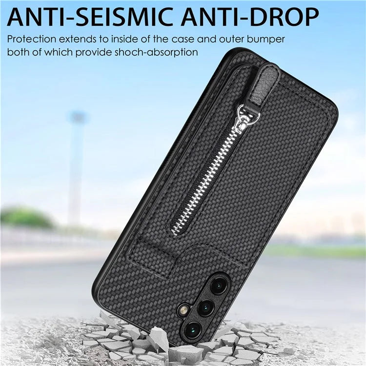 C1-03 For Samsung Galaxy A25 5G (Global) (161.0 x 76.5 x 8.3mm) Case Carbon Fiber Textured Zipper Pocket  Phone Cover
