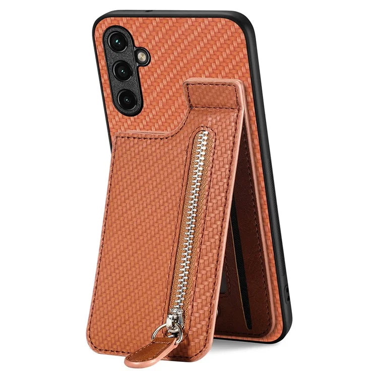 C1-03 For 	Samsung Galaxy A54 5G Case Zipper Pocket Scratch-proof Carbon Fiber Phone Cover