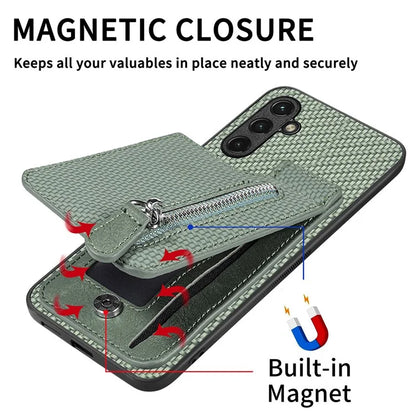 C1-03 For 	Samsung Galaxy A54 5G Case Zipper Pocket Scratch-proof Carbon Fiber Phone Cover