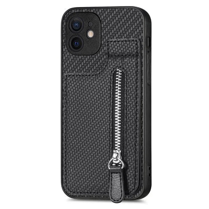C1-03 For iPhone 12 6.1 inch Cell Phone Case Zipper Pocket Leather Coated TPU+PC Cover