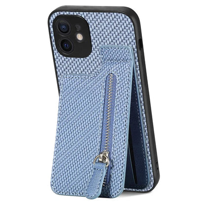 C1-03 For iPhone 12 6.1 inch Cell Phone Case Zipper Pocket Leather Coated TPU+PC Cover