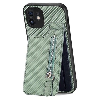 C1-03 For iPhone 12 6.1 inch Cell Phone Case Zipper Pocket Leather Coated TPU+PC Cover