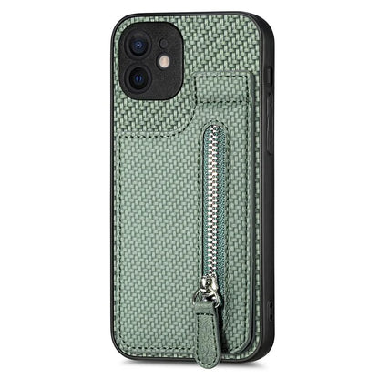 C1-03 For iPhone 12 6.1 inch Cell Phone Case Zipper Pocket Leather Coated TPU+PC Cover