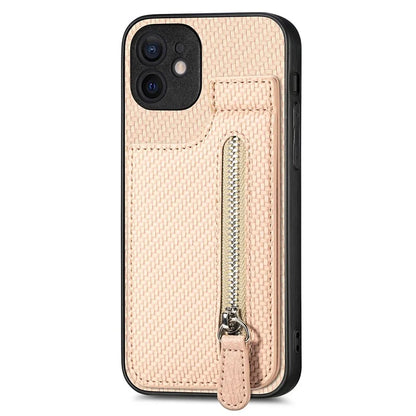 C1-03 For iPhone 12 6.1 inch Cell Phone Case Zipper Pocket Leather Coated TPU+PC Cover