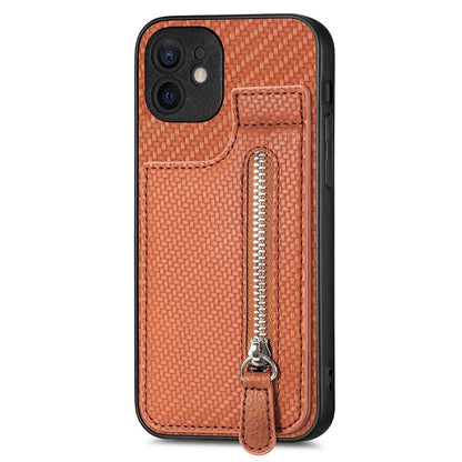 C1-03 For iPhone 12 6.1 inch Cell Phone Case Zipper Pocket Leather Coated TPU+PC Cover