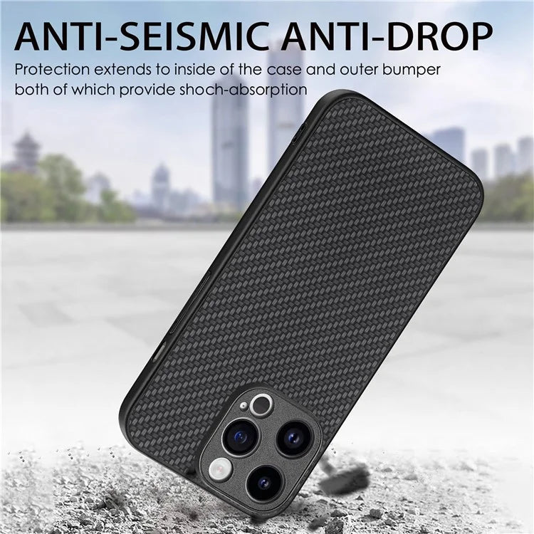 C1 for iPhone 13 Pro Case PU Leather Coated PC+TPU Phone Cover Carbon Fiber Texture