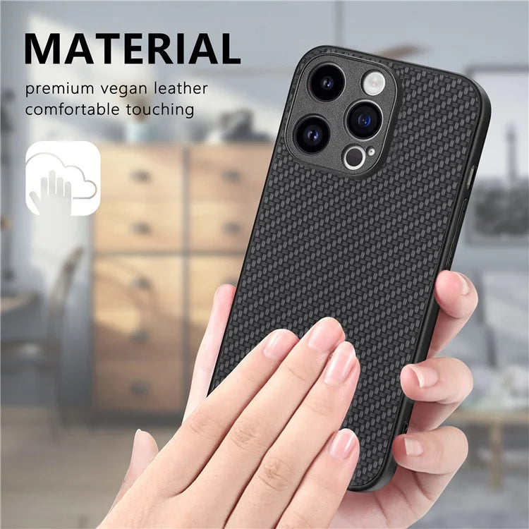 C1 for iPhone 13 Pro Case PU Leather Coated PC+TPU Phone Cover Carbon Fiber Texture