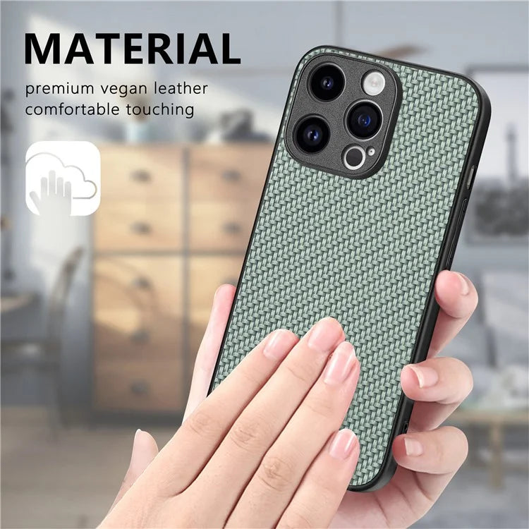 C1 for iPhone 13 Pro Case PU Leather Coated PC+TPU Phone Cover Carbon Fiber Texture