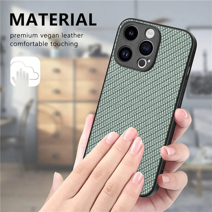 C1 for iPhone 13 Pro Case PU Leather Coated PC+TPU Phone Cover Carbon Fiber Texture