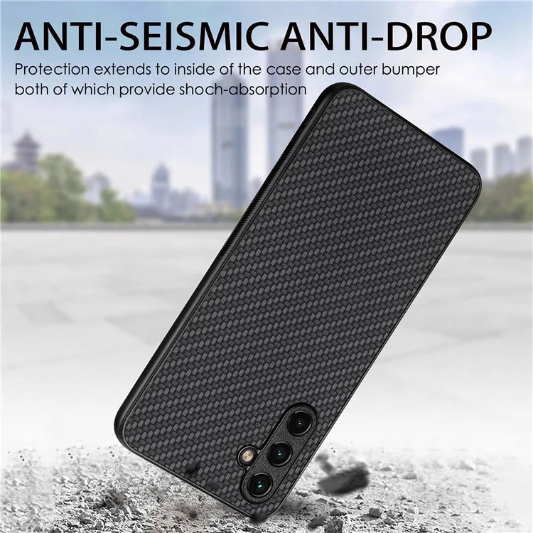 C1 for Samsung Galaxy A15 4G / 5G Case Carbon Fiber Texture PU Leather Anti-Scratch Back Cover