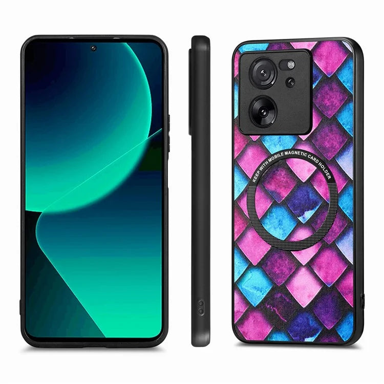 P1 For Xiaomi 13T / 13T Pro / Redmi K60 Ultra Case PU+TPU+PC Pattern Printing Magnetic Ring Phone Cover