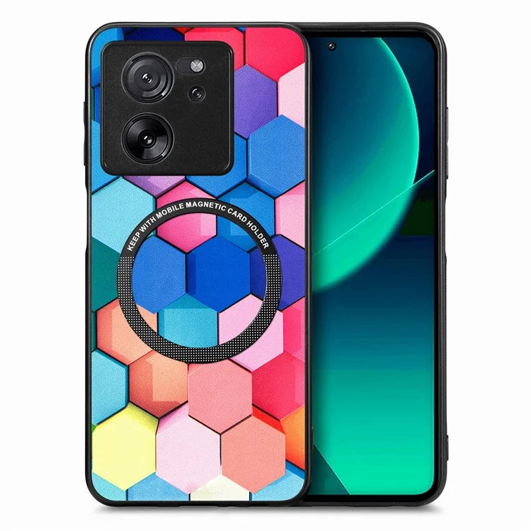P1 For Xiaomi 13T / 13T Pro / Redmi K60 Ultra Case PU+TPU+PC Pattern Printing Magnetic Ring Phone Cover