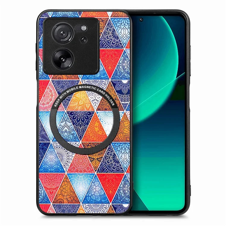 P1 For Xiaomi 13T / 13T Pro / Redmi K60 Ultra Case PU+TPU+PC Pattern Printing Magnetic Ring Phone Cover