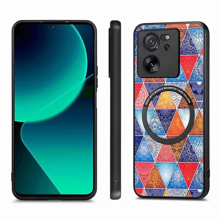 P1 For Xiaomi 13T / 13T Pro / Redmi K60 Ultra Case PU+TPU+PC Pattern Printing Magnetic Ring Phone Cover