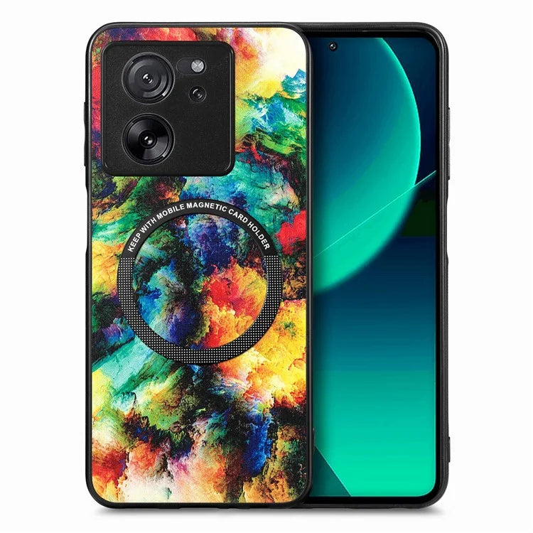 P1 For Xiaomi 13T / 13T Pro / Redmi K60 Ultra Case PU+TPU+PC Pattern Printing Magnetic Ring Phone Cover